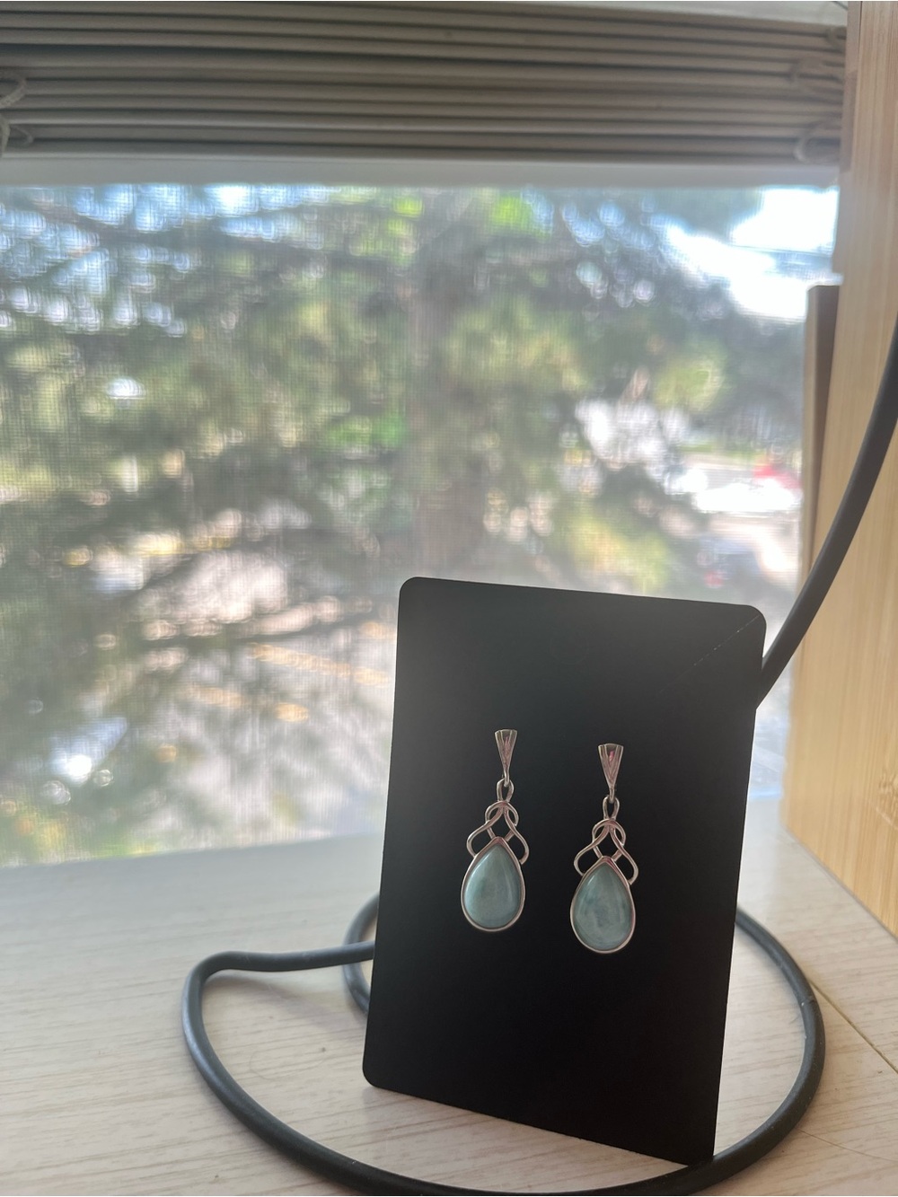 Sterling Silver Teardrop Larimar Drop Earrings - Light Blue